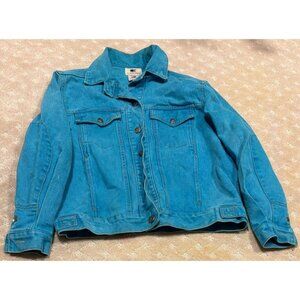 Vintage Calvin Klein Denim Jacket Women's L Teal Turquoise Made in USA 90s Jean